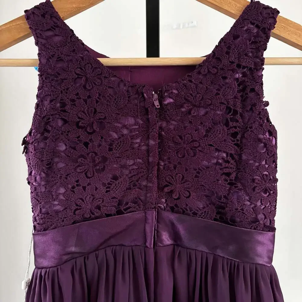 LanTing Bride NWT Grape Purple Lace Bodice Sleeveless Chiffon Maxi Formal Gown